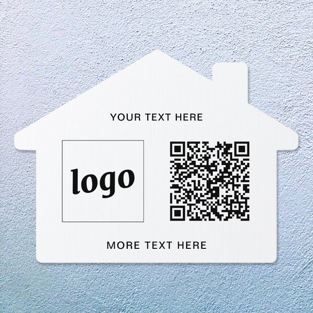 Logo QR Text Promotional Business Sign (Logo with QR code and custom text promotional business indoor or outdoor house shaped sign)