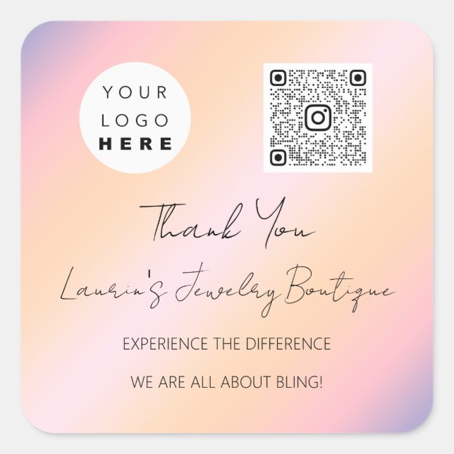  Logo QrCode Online Shop Holographic  Square Sticker (Front)