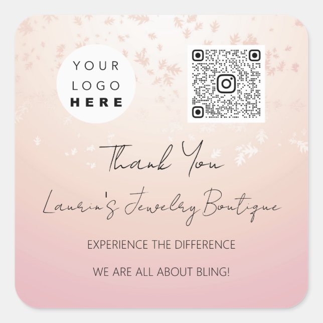  Logo QrCode Online Shop Powder Rose Square Sticker (Front)