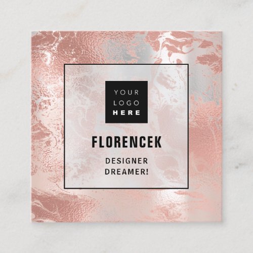Logo QRCODE Shop Professional Silver Marble  Rose Square Business Card