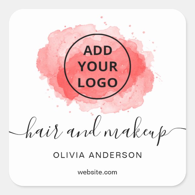 Logo Red  brushstroke typography hair makeup     Square Sticker (Front)