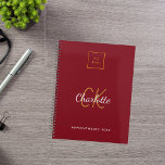 Logo red monogram modern business 2026 planner<br><div class="desc">A red background. Personalize and add your business logo,  monogram initials,  name and year/title.  Golden and white letters. Your company logo both on front and on the back.</div>