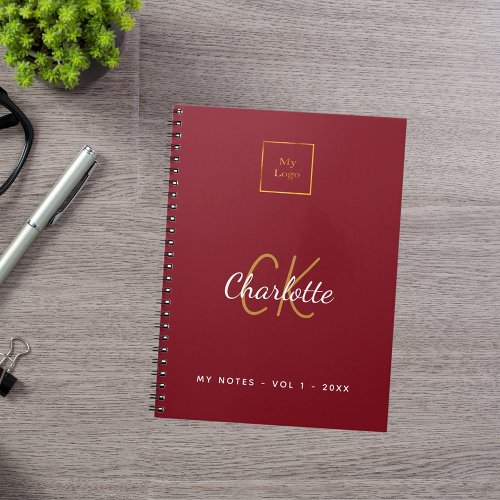 Logo red monogram modern business notebook