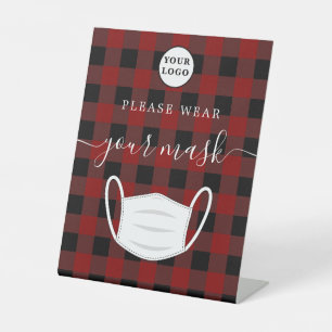 Logo red Plaid wear a mask sign