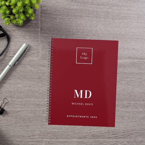 Logo red white monogram initials business 2025 planner