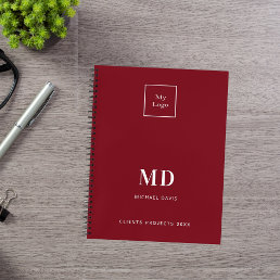 Logo red white monogram initials business notebook