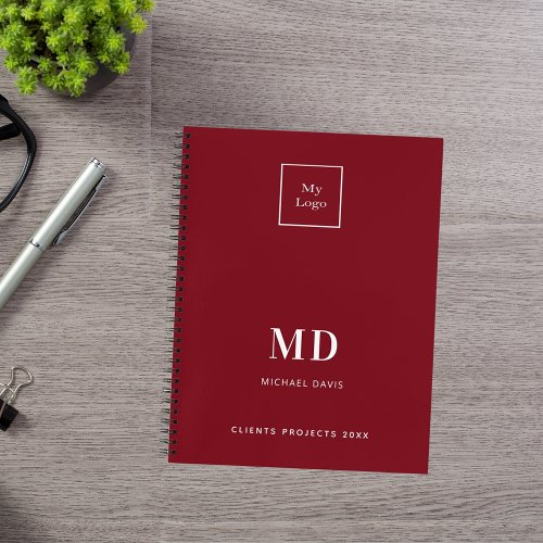 Logo red white monogram initials business notebook