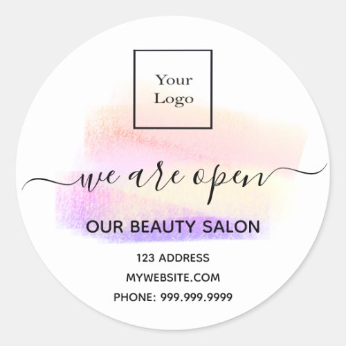 Logo reopening beauty salon light white pastel classic round sticker