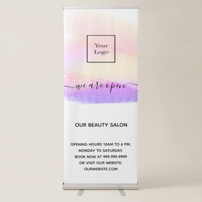 Logo reopening beauty salon light white pastel retractable banner (Front)
