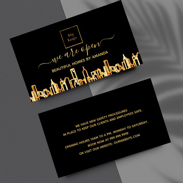 Logo reopening business city home cleaning service business card (Creator Uploaded)