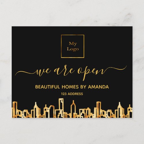 Logo reopening business city home cleaning service postcard