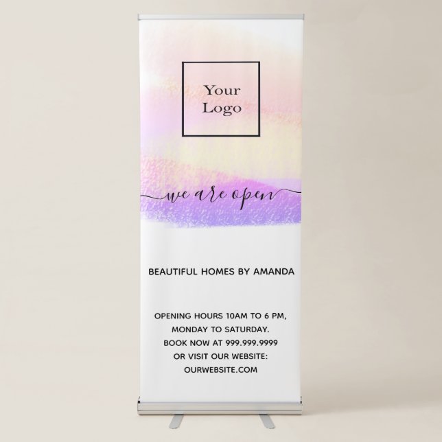Logo reopening white pastels interior designer retractable banner (Front)