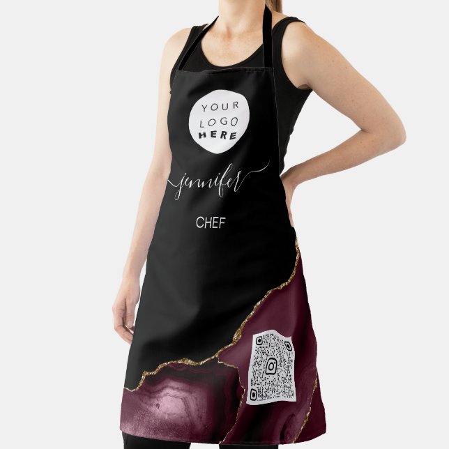 Logo Restaurant Bakery Catering Cake QR Burgundy Apron (Insitu)