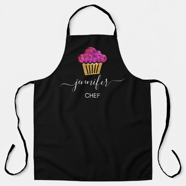 Logo Restaurant Bakery Catering Cakes Gold Pink Apron (Front)