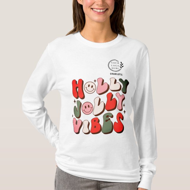 Logo Retro Christmas Holly Jolly Vibes Holidays T-Shirt (Front)