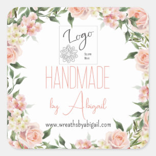 Logo Rose Floral Handmade Crafting Business Promo Square Sticker