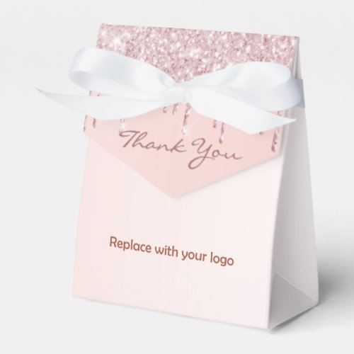 Logo rose gold blush glitter drips beauty salon favor boxes