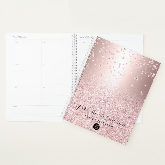 Logo rose gold confetti metallic ombre sparkles planner (Display)