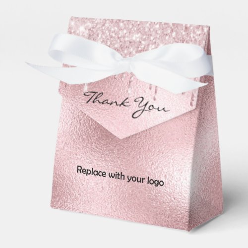 Logo rose gold glitter drips pink beauty salon favor boxes