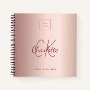 Logo rose gold monogram business notebook