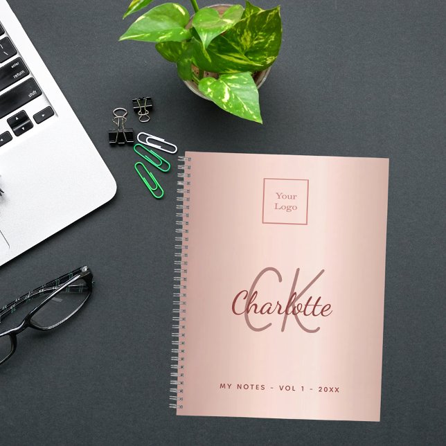 Logo rose gold monogram elegant business notebook (Creator Uploaded)
