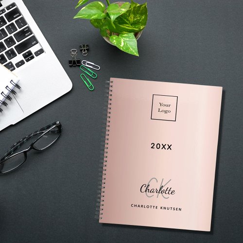 Logo rose gold monogram metal business 2024 planner