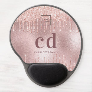 Logo rose gold pink glitter monogram business gel mouse pad