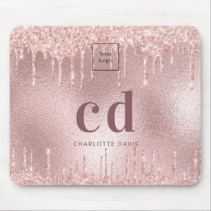Logo rose gold pink monogram business mouse pad