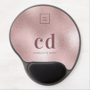 Logo rose gold pink monogram initials business gel mouse pad