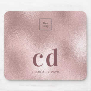 Logo rose gold pink monogram initials business mouse pad