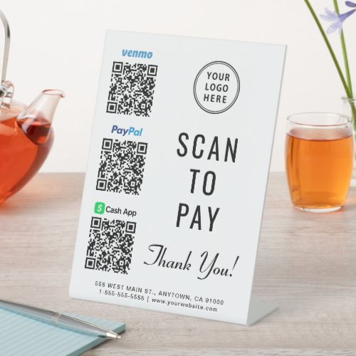 Logo Scan to Pay Paypal Venmo CashApp QR Codes Pedestal Sign