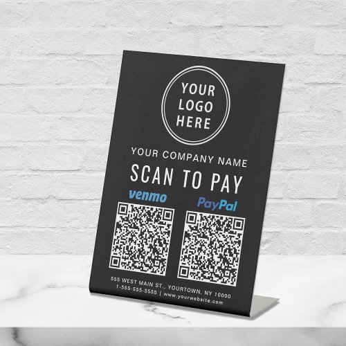 Logo Scan to Pay Paypal Venmo QR Codes Black Pedestal Sign