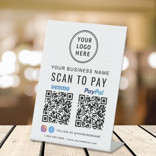 Logo Scan to Pay Paypal Venmo QR Codes Pedestal Sign
