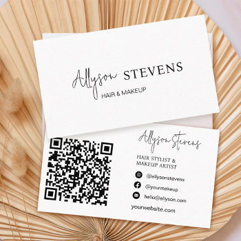 Logo Script Black White Hair Makeup Qr Code Business Card by girly_trend at Zazzle