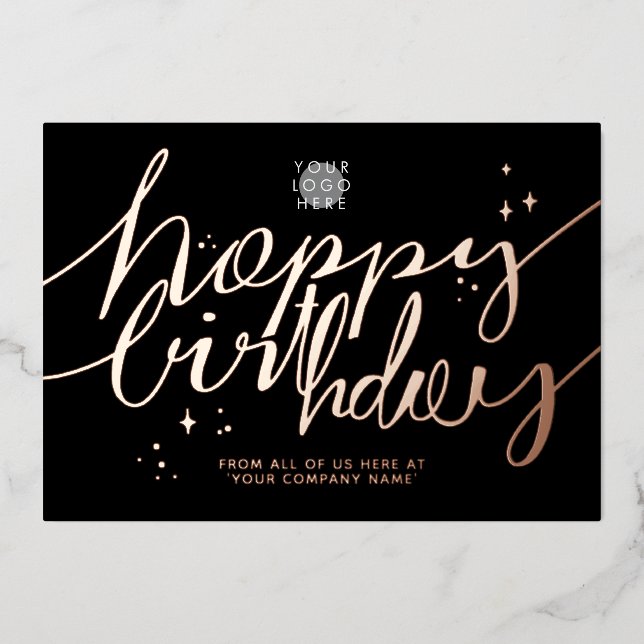 Logo Script Business Birthday Rose Gold Card (Front)