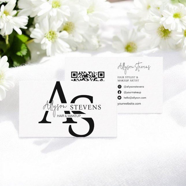 Logo script initials hair makeup qr code business card (Logo script initials hair makeup qr code business card)