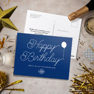 Logo Script Minimal Navy Blue Business Birthday Postcard