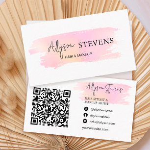 Logo script pink rainbow hair makeup qr code business card