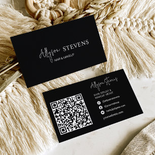 Logo script white black hair makeup qr code business card