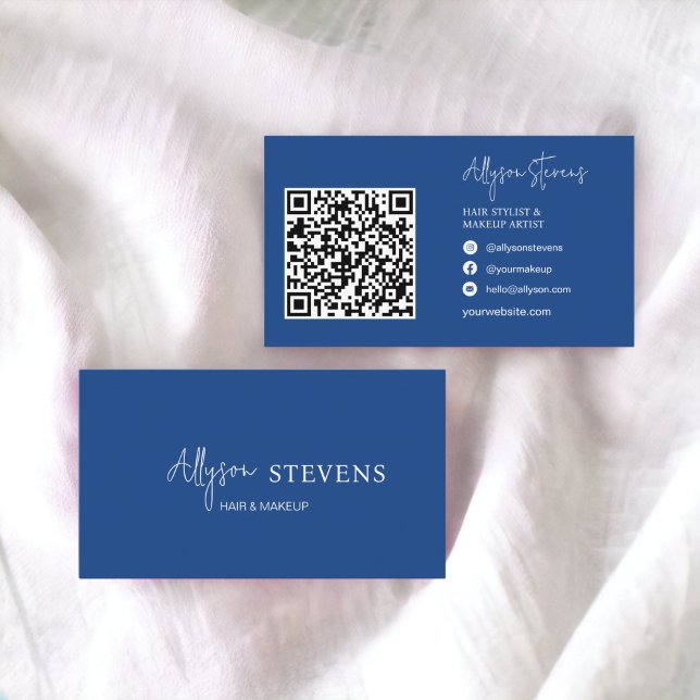 Logo script white blue hair makeup qr code business card (Logo script white blue hair makeup qr code business card)