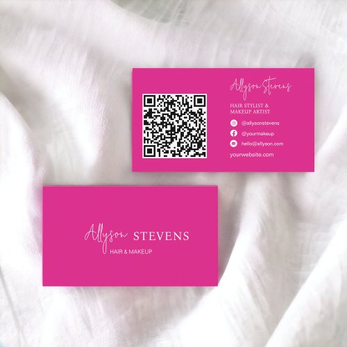 Logo script white hot pink hair makeup qr code business card