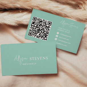 Logo script white turquoise hair makeup qr code business card