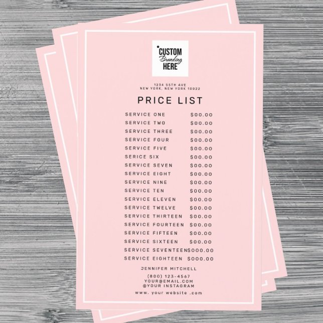 Logo Service Price List Menu Pink Flyer (logo pink beauty price flyer)