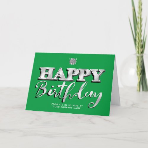 Logo Silver 3d Bright Green Business Birthday Card
