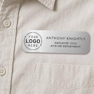 Logo Silver Faux Metallic Plastic Name Tag
