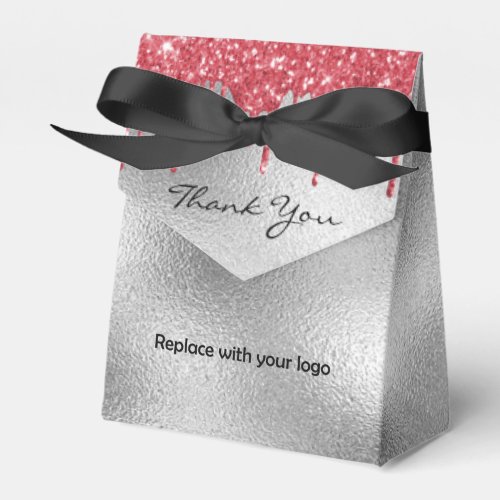 Logo silver glitter drips red beauty salon favor boxes