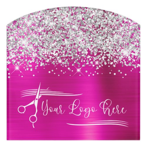 Logo Silver Glitter Hot Pink Glam Door Sign