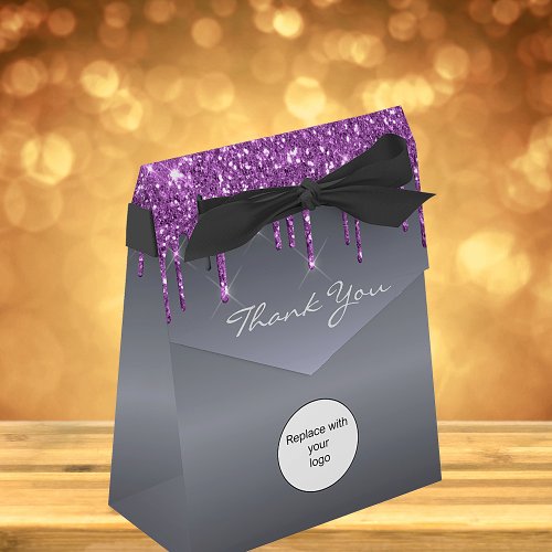 Logo silver glitter purple luxurious beauty salon favor boxes