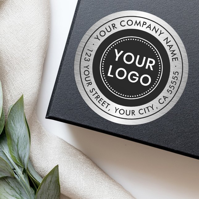 Logo silver gray gradient business return address classic round sticker (Logo silver gray gradient business return address classic round sticker)