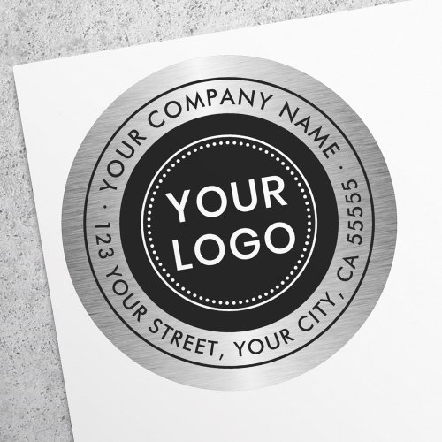 Logo silver gray gradient business return address classic round sticker